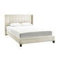 Nailhead Wingback Tufted Upholstered Platform Bed - Cream White Linen, Queen