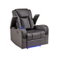 Gray Vegan Leather LED Power Recliner with Speaker, Storage, USB and Wireless Charger