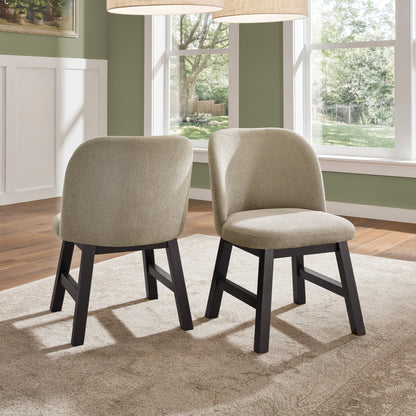 Wood Finish Taupe Fabric Curved Low Back Dining Chair (Set of 2) - Black Oak