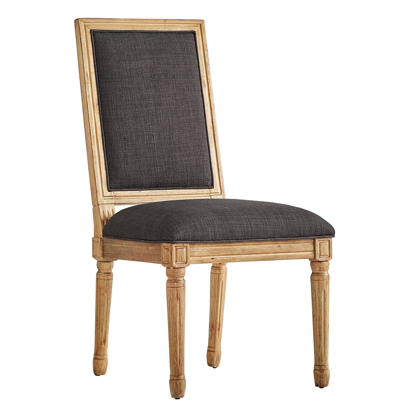 Rectangular Linen and Wood Dining Chairs (Set of 2) - Dark Gray Linen, Natural Finish