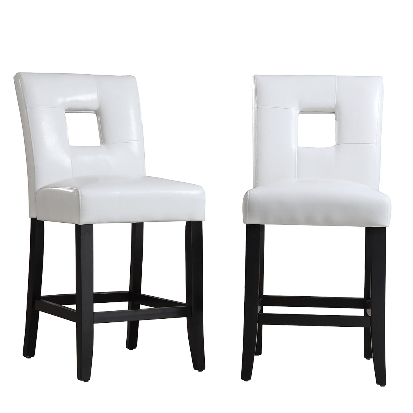 Keyhole Counter Height High Back Stools (Set of 2) - White Faux Leather