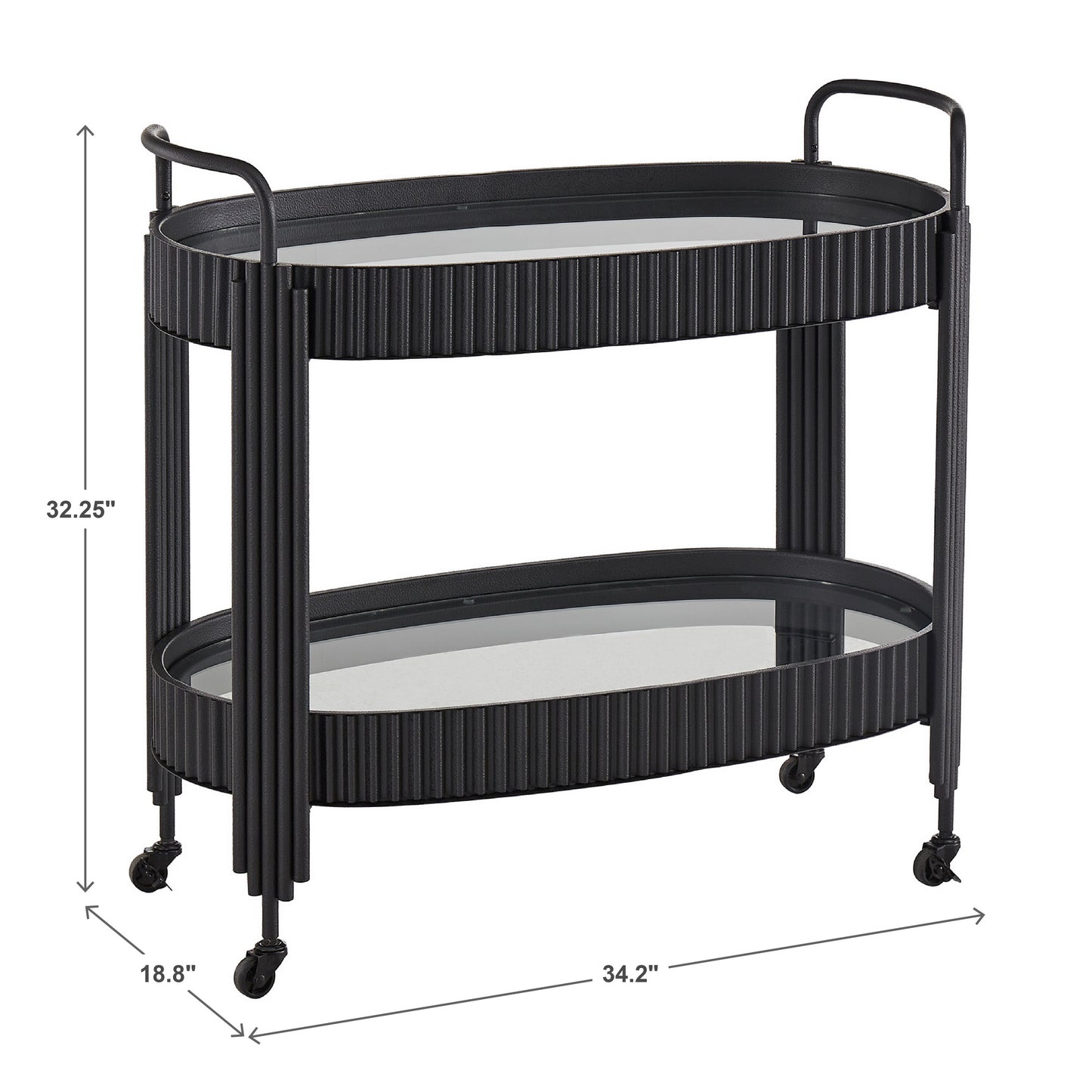 Black Finish Metal Oval Bar Cart with Clear Tempered Glass