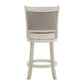 Upholstered Back Swivel Stool - 24" Counter Height, Antique White Finish, Gray Linen