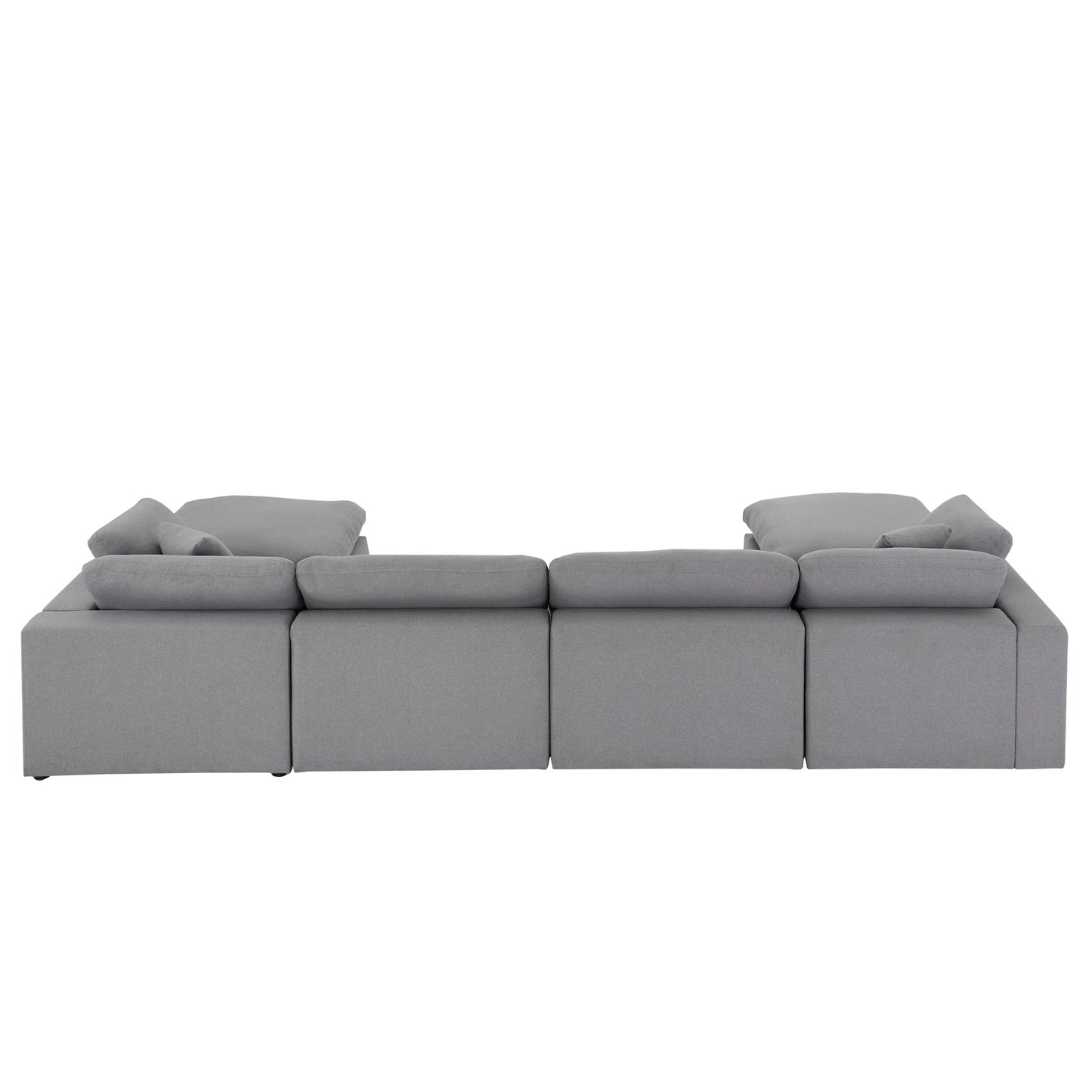 Gray Linan Waava Down Bland U-Shapad 4-6 Saat Modular Sactional Sofa with Two Ottomans