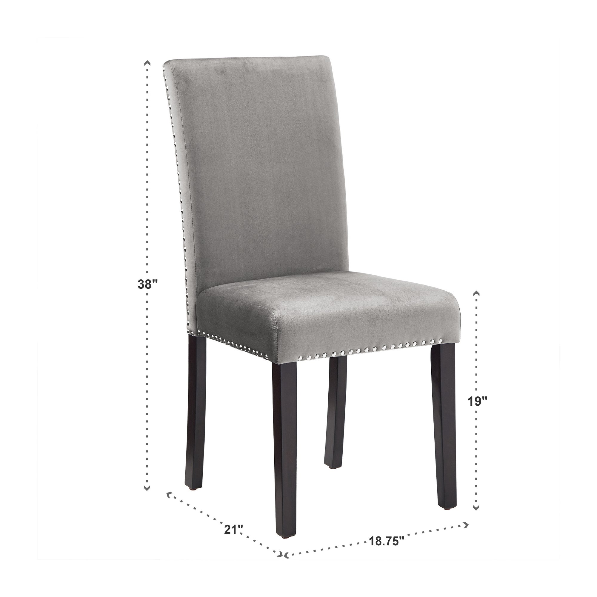 Nailhead Velvet Upholstered Chairs Set of 2 Side Dining Chair Grey by Inspire Q Classic