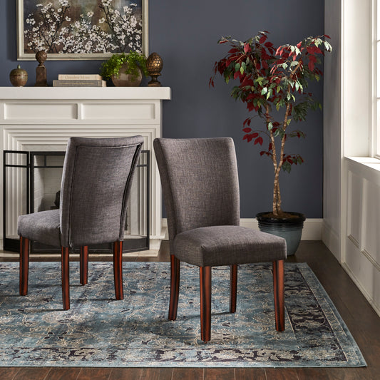 Upholstered Parsons Dining Chairs (Set of 2) - Esprasso Finish, Dark Gray Fabric