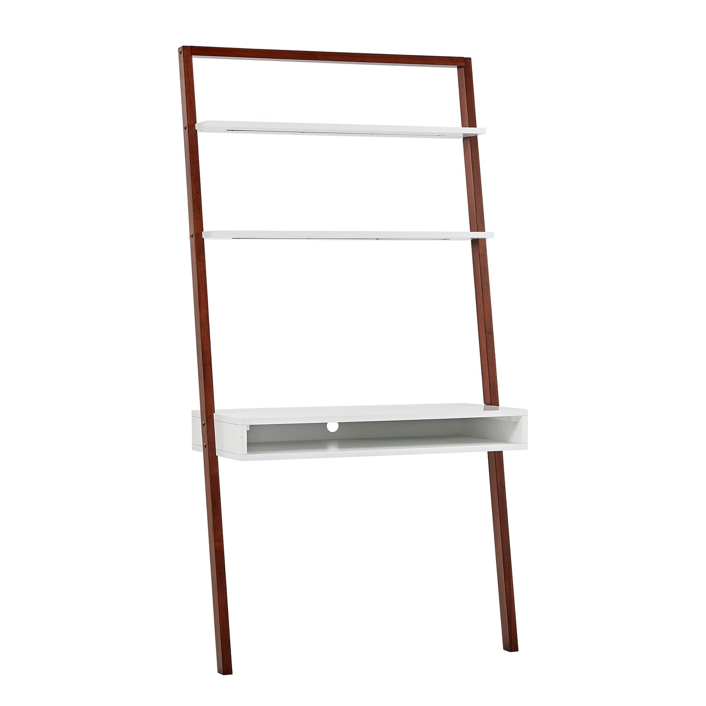 Two-Tone Leaning Ladder Desk and Bookcase Set - Espresso and White Finish, 1 Desk and 2 Ladder Bookcases