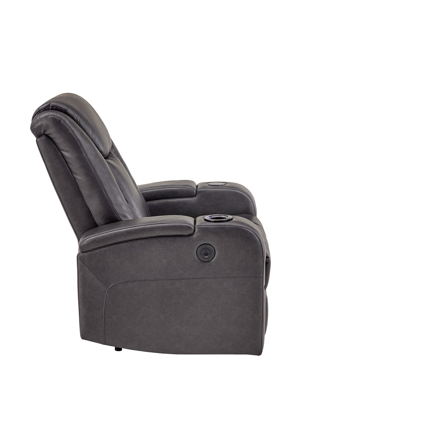 Gray Vegan Leather LED Power Recliner with Speaker, Storage, USB and Wireless Charger