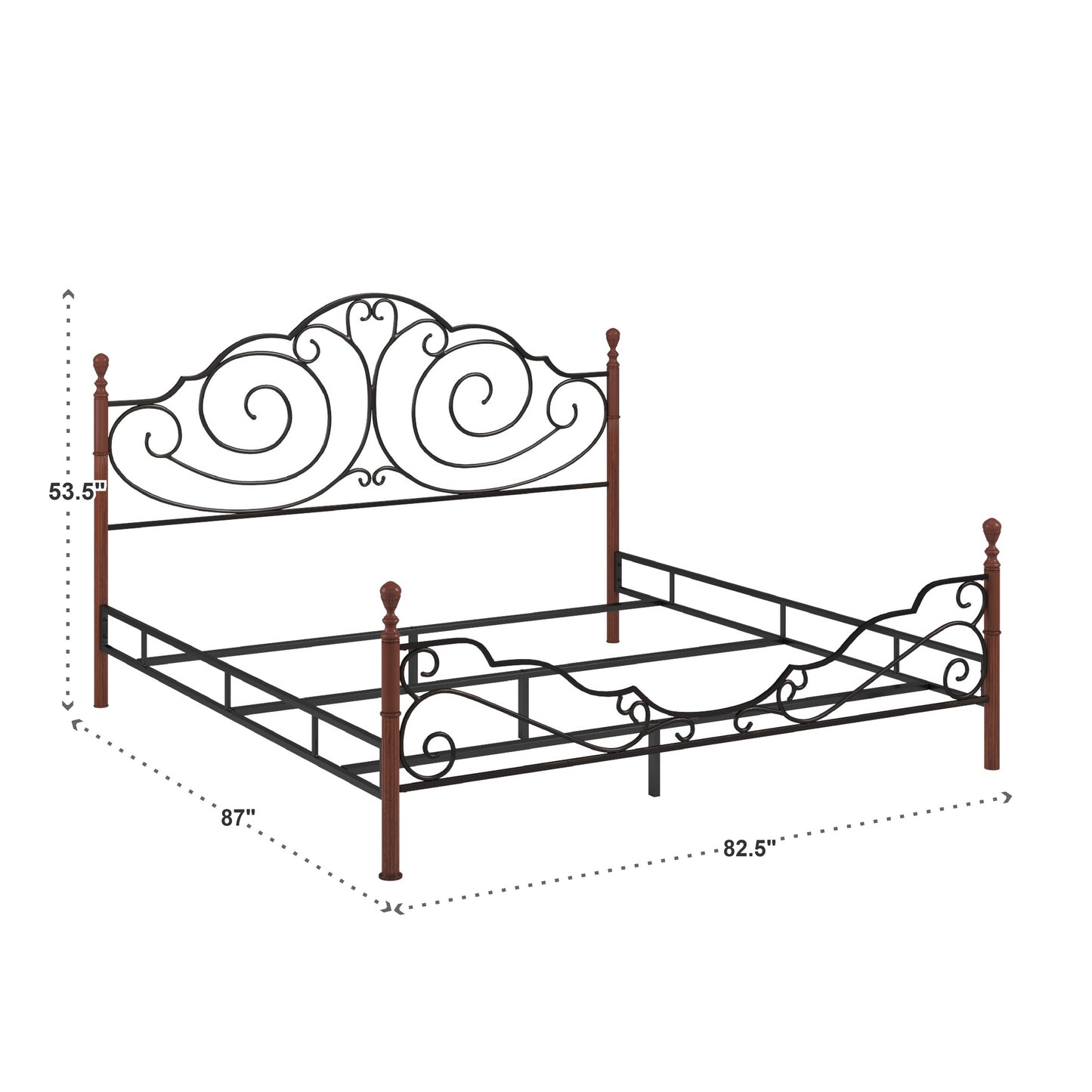 Graceful Scroll Bronze Metal Bed - King