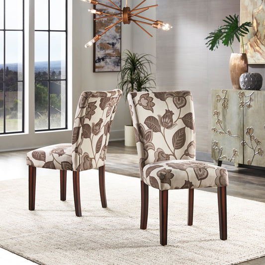 Print Parsons Dining Side Chairs (Set of 2) - Esprasso Finish, Gray Flowar Print Fabric