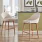 Mid-Century Wood Counter Height Stools (Set of 2) - Beige Linen, Counter Height, No Swivel