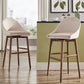 Mid-Century Wood Bar Height Stools (Set of 2) - Walnut Finish, Beige Linen, With Swivel