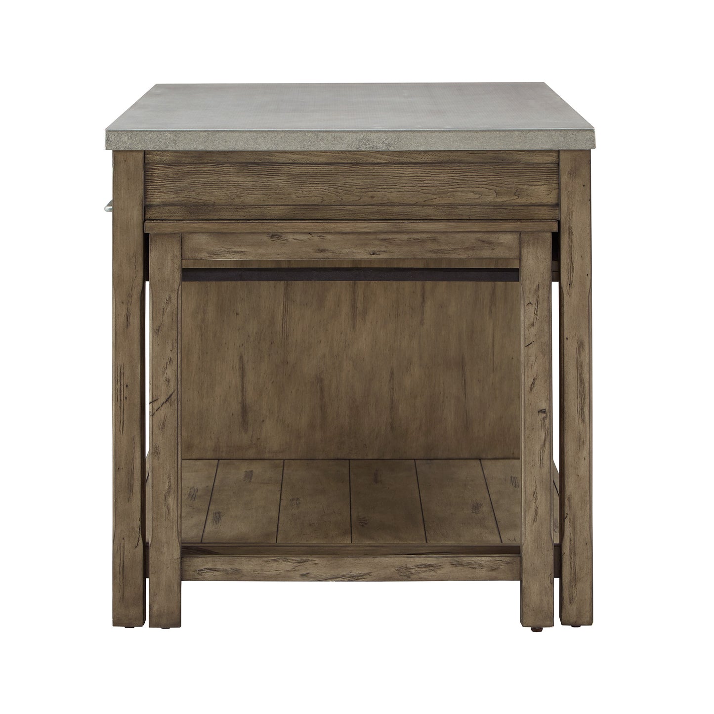 Reclaimed Look Extendable Kitchen Island - Antique Gray Finish, Concrete Veneer Top