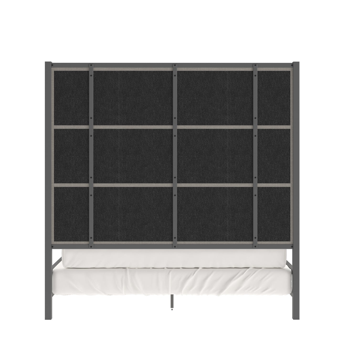 Metal Canopy Bed with Linen Panel Headboard - Gray Linen, Black Nickel Finish, King Size