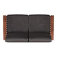 Mission-Style Wood Loveseat - Dark Brown Faux Leather, Oak Finish