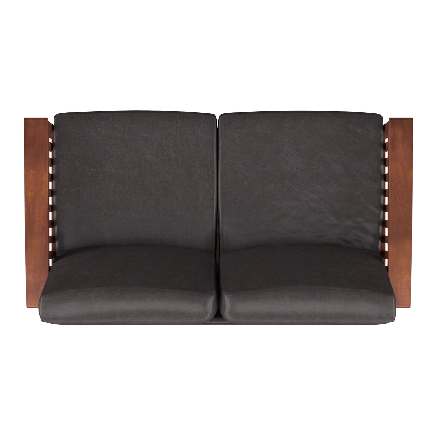 Mission-Style Wood Loveseat - Dark Brown Faux Leather, Oak Finish