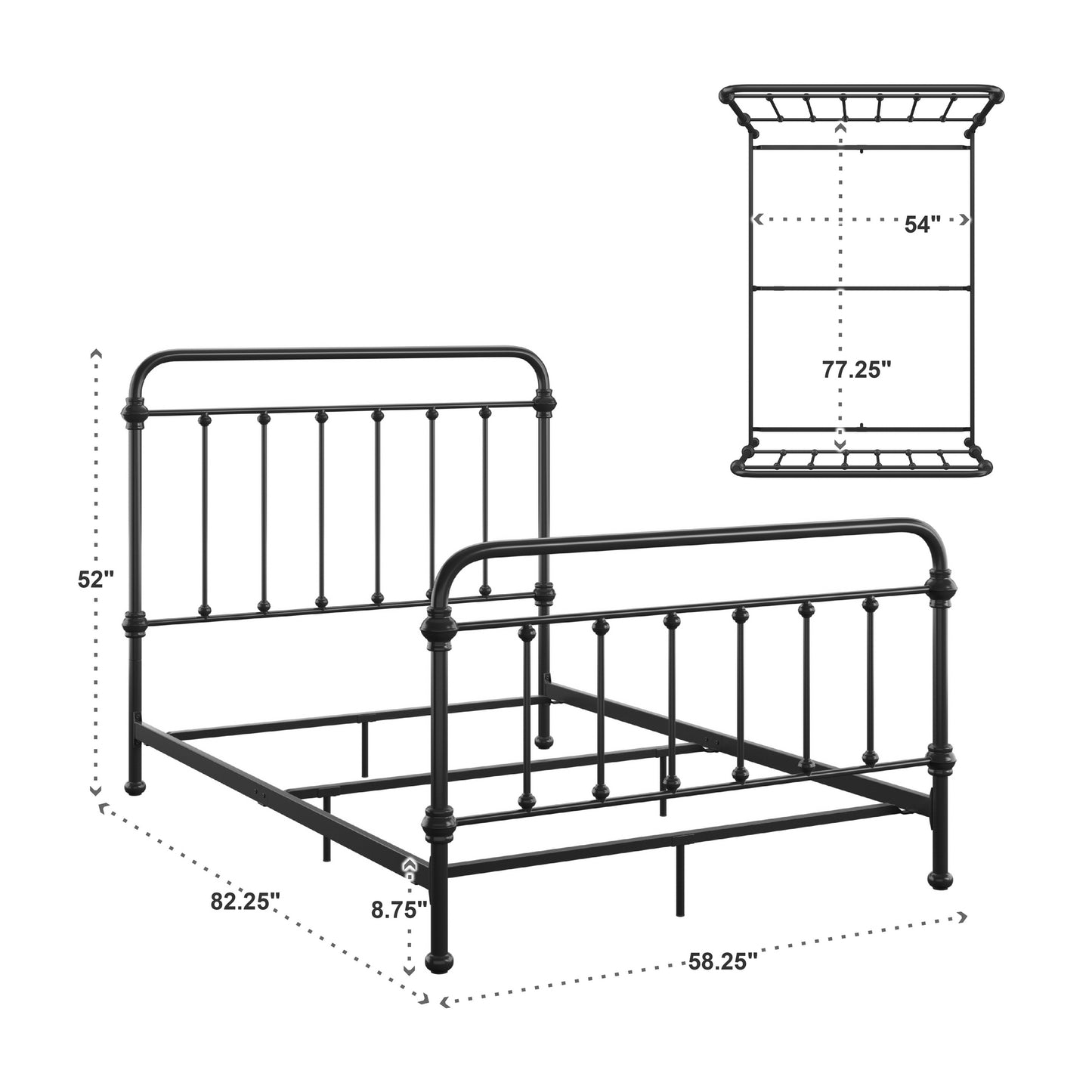 Graceful Lines Victorian Metal Bed - Black Finish, Full Size (Full Size)