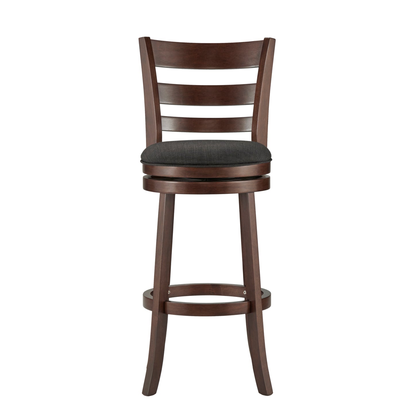 Ladder Back 29"H Swivel Bar Stool - Dark Cherry Finish, Dark Gray Linen