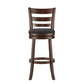 Ladder Back 29"H Swivel Bar Stool - Dark Cherry Finish, Dark Gray Linen