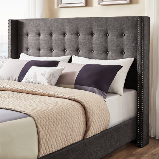 Linen Wingback Headboard - Dark Gray Linen, King