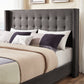 Tufted Linen Wingback Bed - Dark Gray Linen, Queen