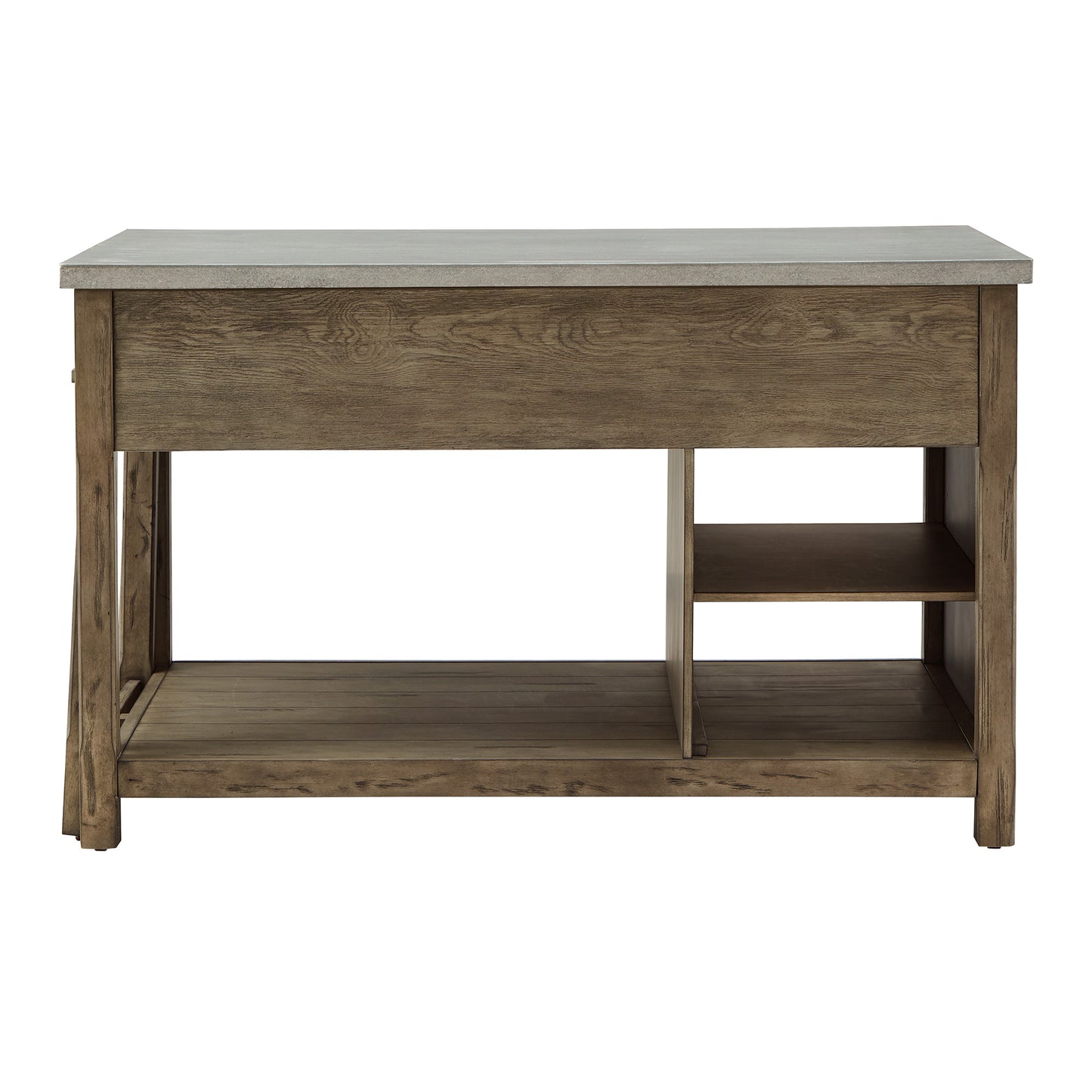 Reclaimed Look Extendable Kitchen Island - Antique Gray Finish, Concrete Veneer Top