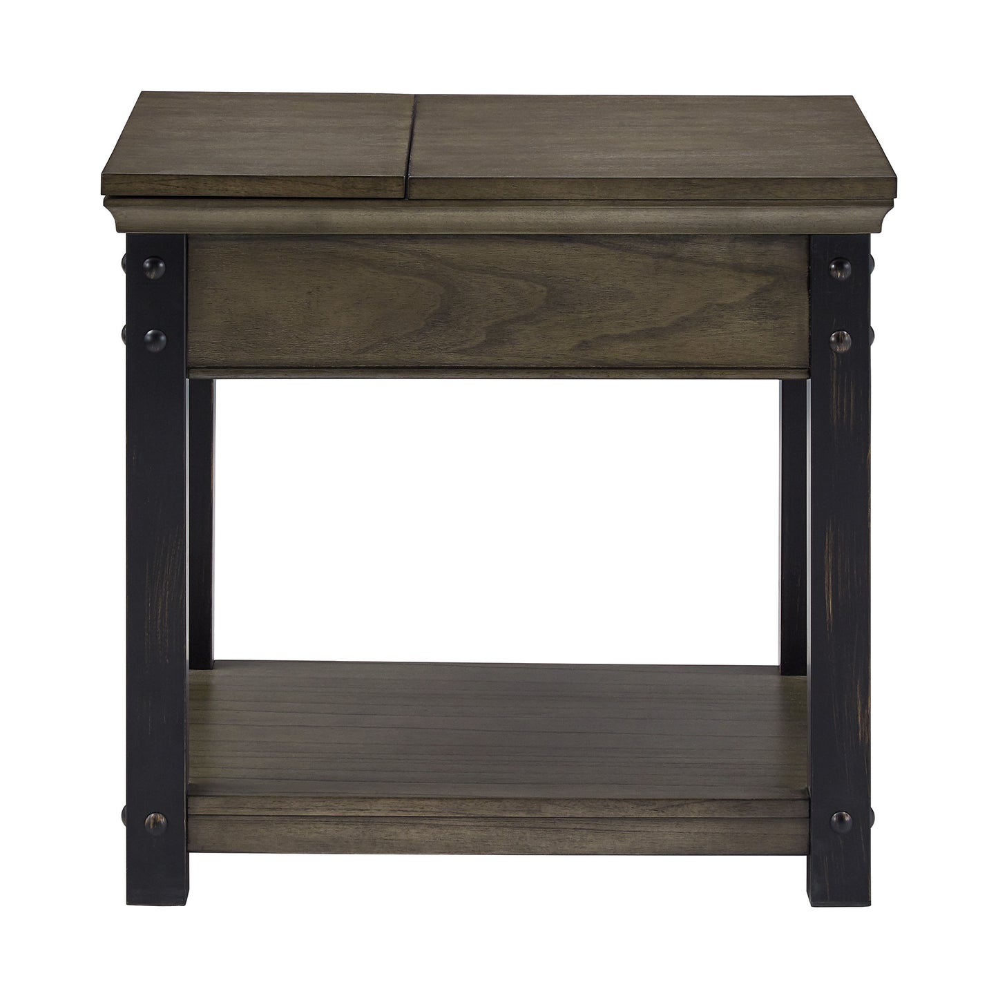 Wood Finish End Table with Built-In Outlets - Antique Gray