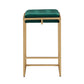 Gold Finish Velvet Button Tufted Bar Stools (Set of 2) - Dark Green, 24" Counter Height