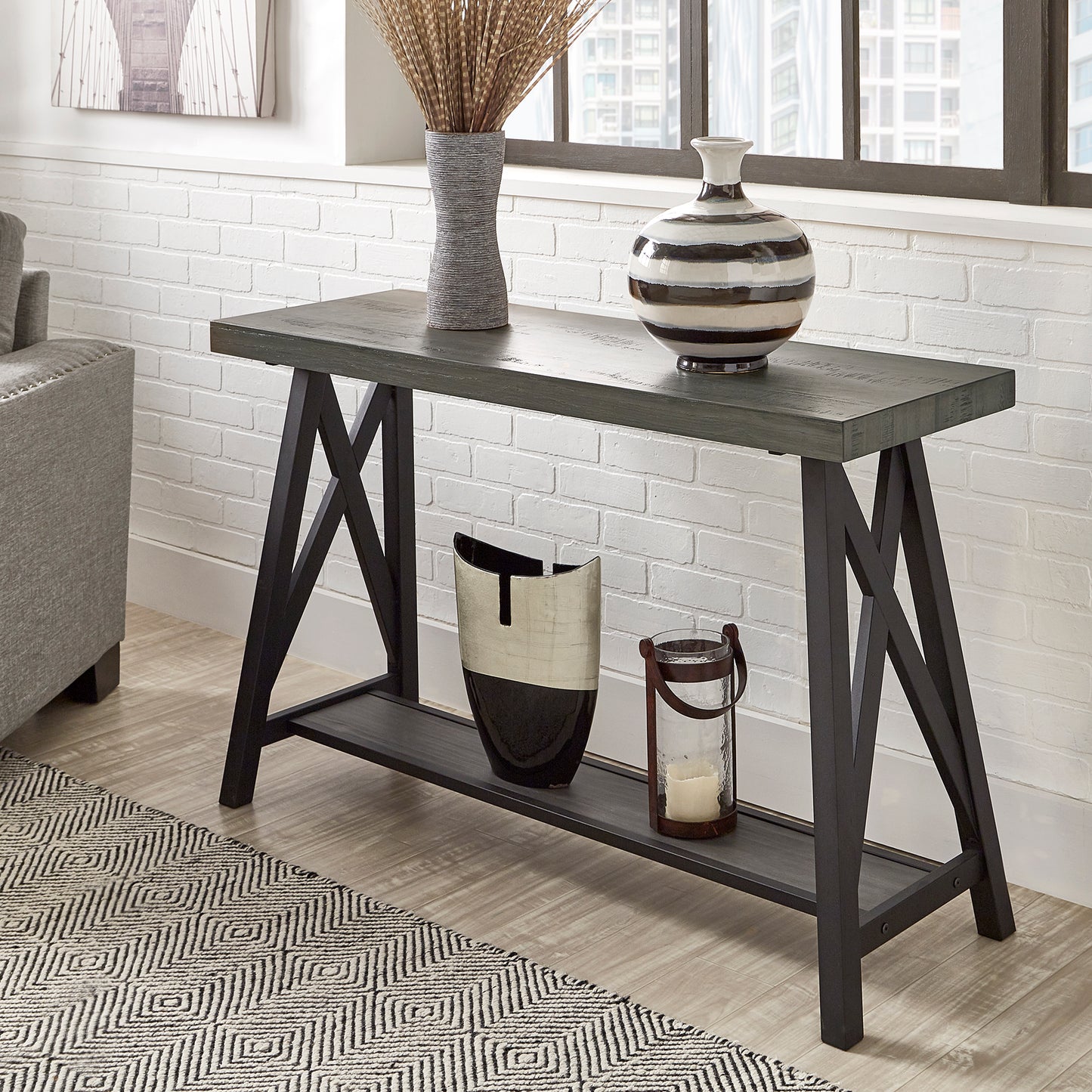 Sofa Table with Shelf - Gray