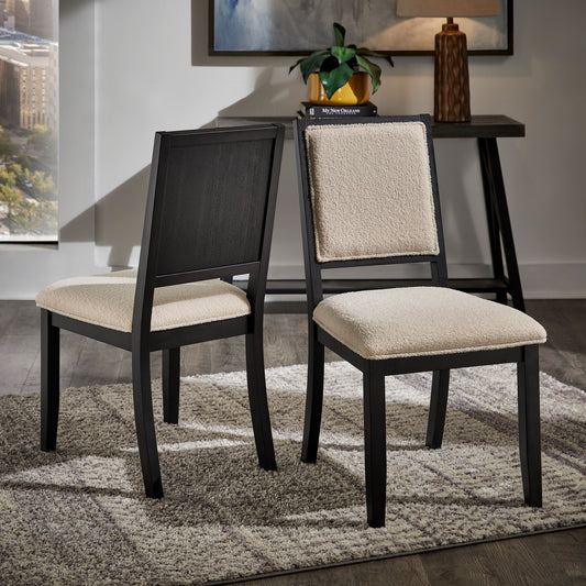 Wood Finish Cream Boucle Fabric Dining Chair (Set of 2) - Black Oak