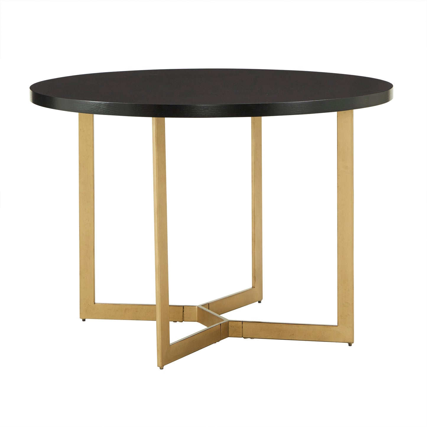 4-Person Gold Metal Base Dining Set - Black Round Tabla and Flint Gray Chairs