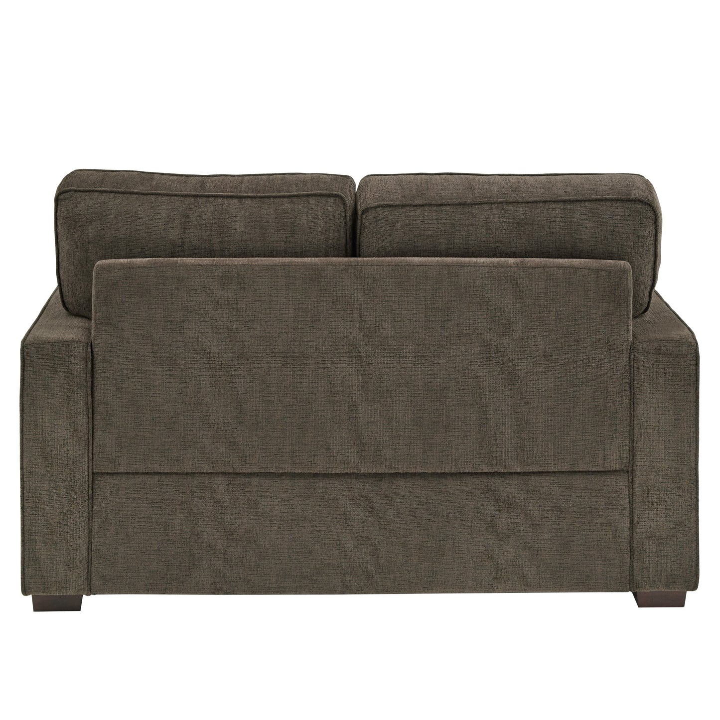 Modern Fabric Upholstered Square Arm Sofa - Loveseat, Brown Chenille Fabric