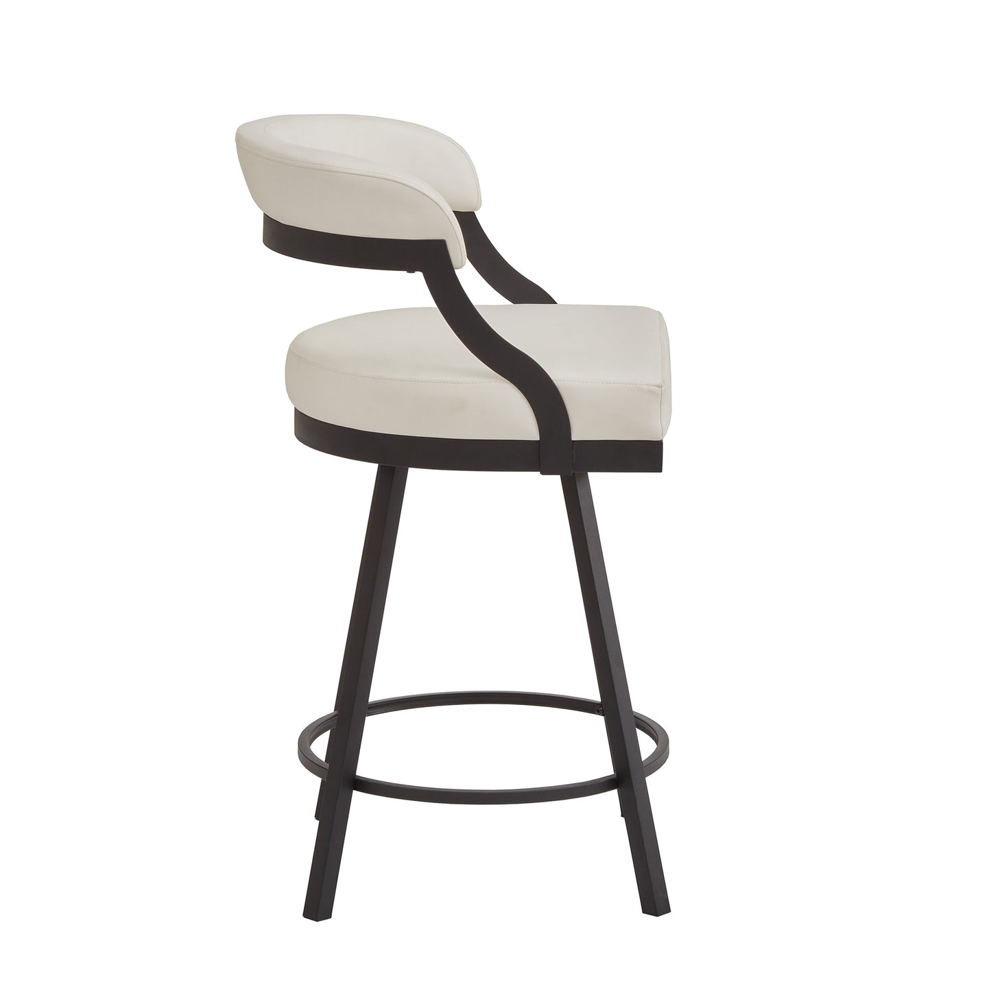 Black Finish Metal Vegan Leather Swivel Chair (Set of 2) - 24 in. Counter Height, White