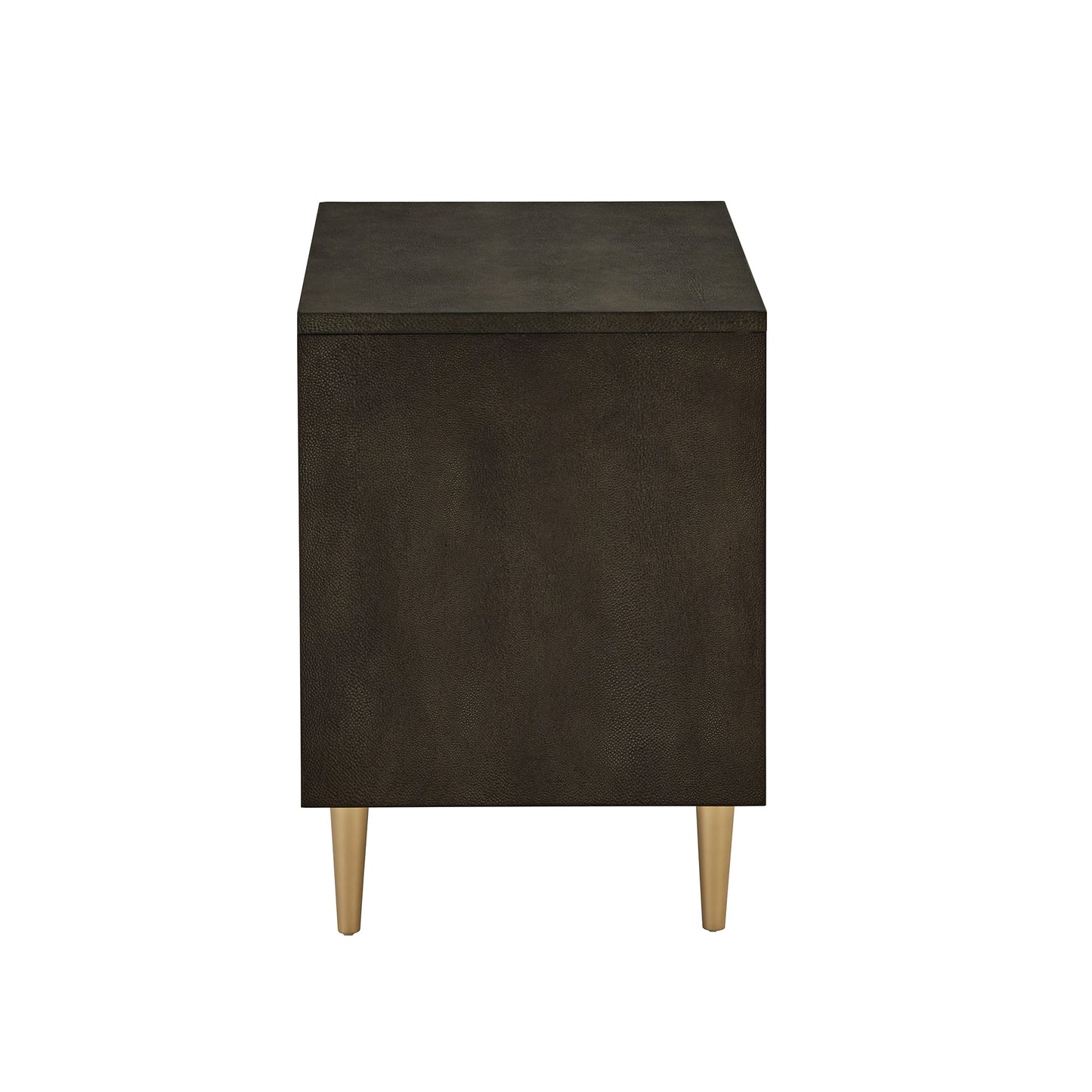 Gold Finish Metal Dark Brown Faux Shagreen 1-drawer Side Table