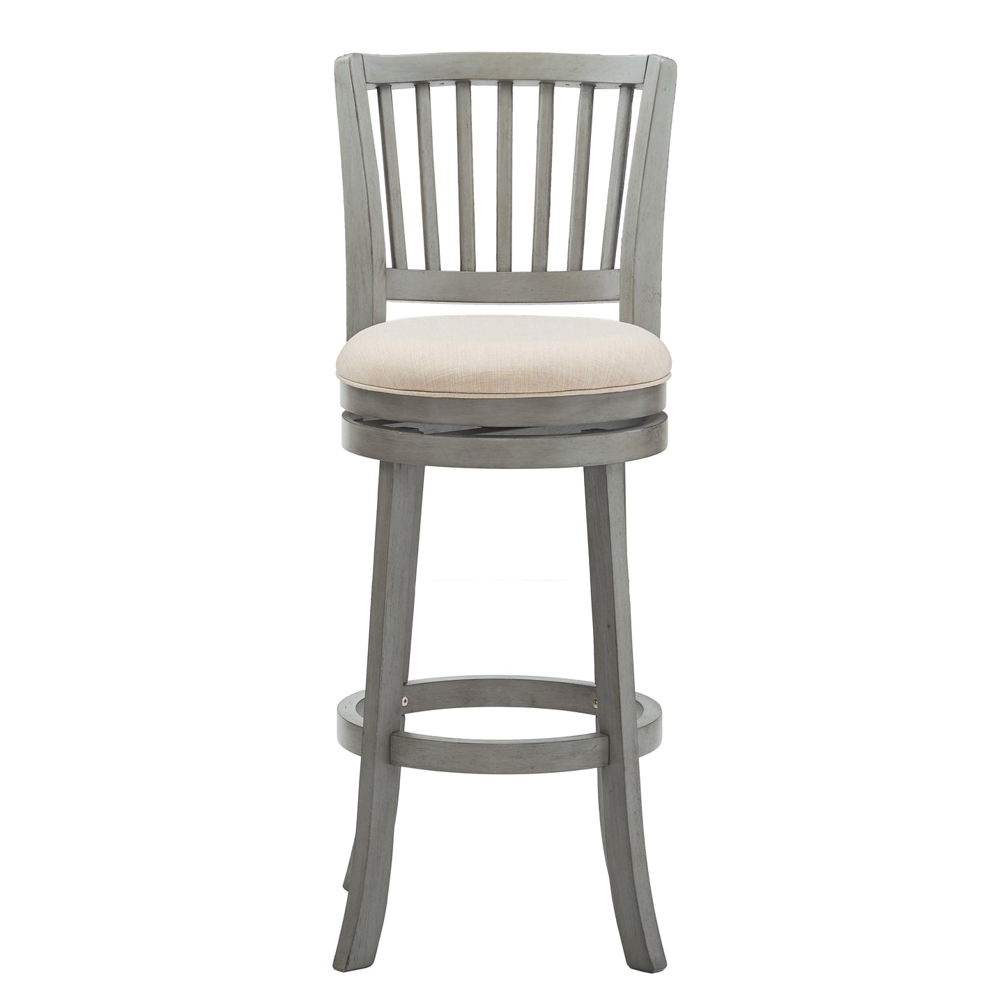 Slat Back Swivel Chair - 29" Bar Haight, Antiqua Gray Finish, Baiga Linan