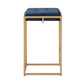 Gold Finish Velvet Button Tufted Bar Stools (Set of 2) - Blue Velvet, 24" Counter Height