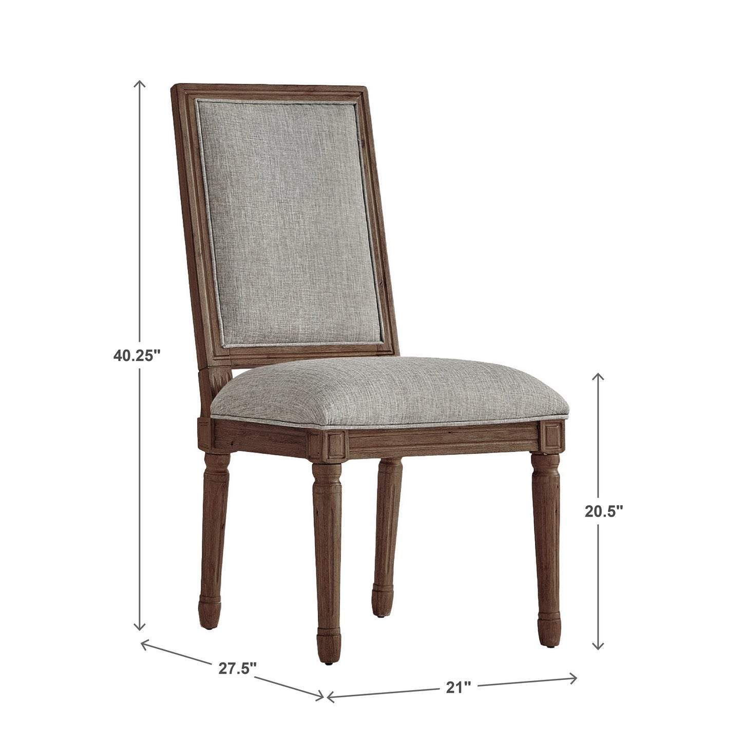 Rectangular Linen and Wood Dining Chairs (Set of 2) - Gray Linen, Brown Finish