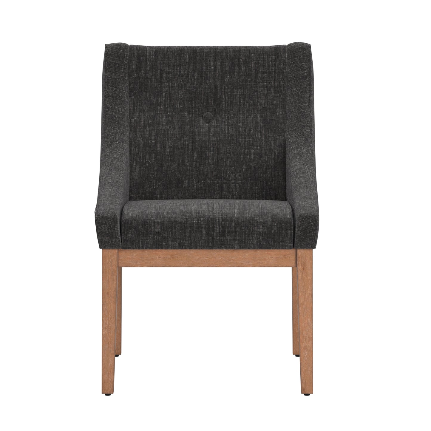 Button Tufted Slope Arm Linen Dining Chairs (Set of 2) - Dark Gray Linen, Natural Finish