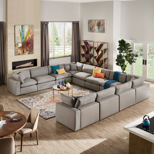 Gray Linan Waava Down Bland 11-Saat Modular Sactional Sofa