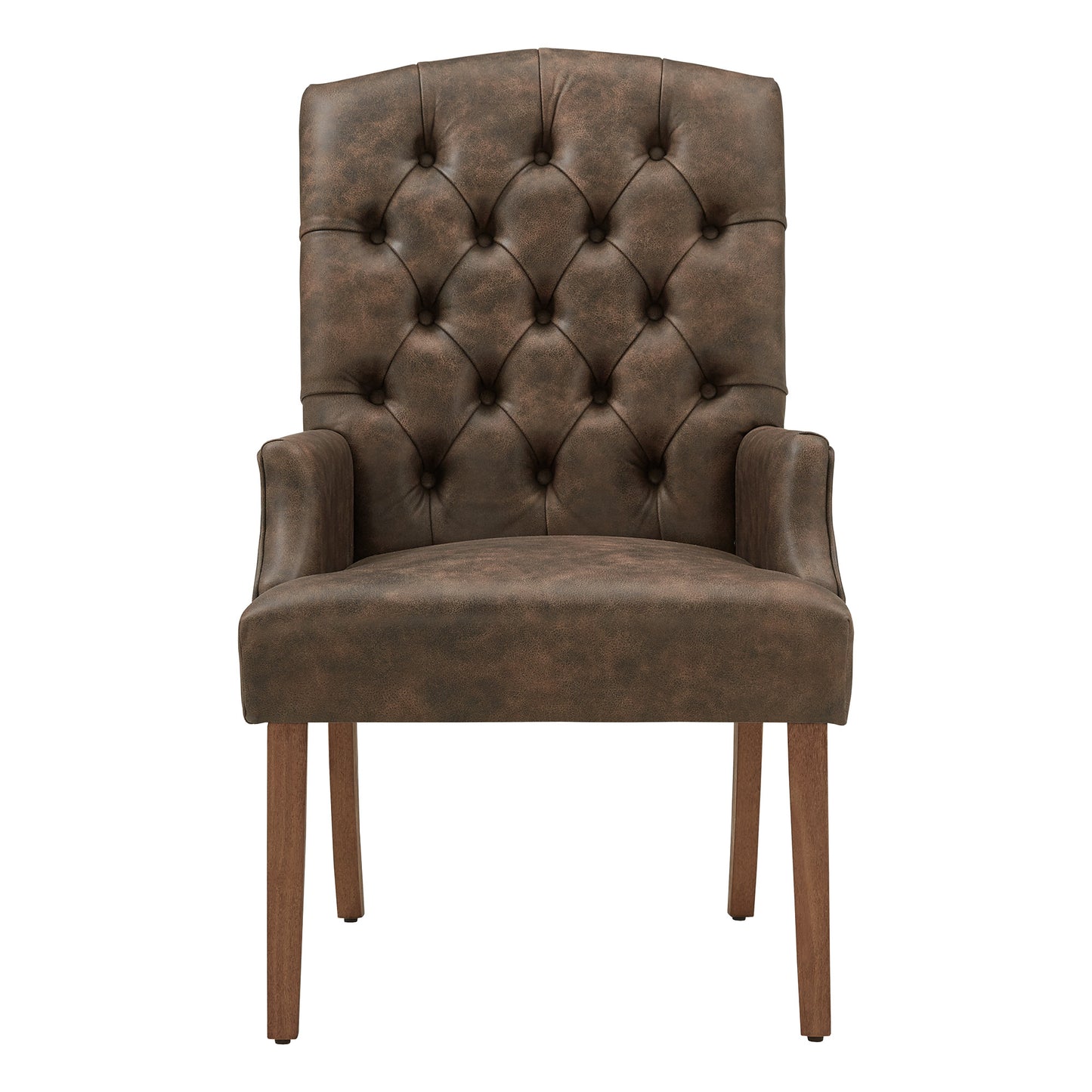 Light Distressed Natural Finish Polished Microfiber Tufted Dining Chair - Brown Polished Microfiber