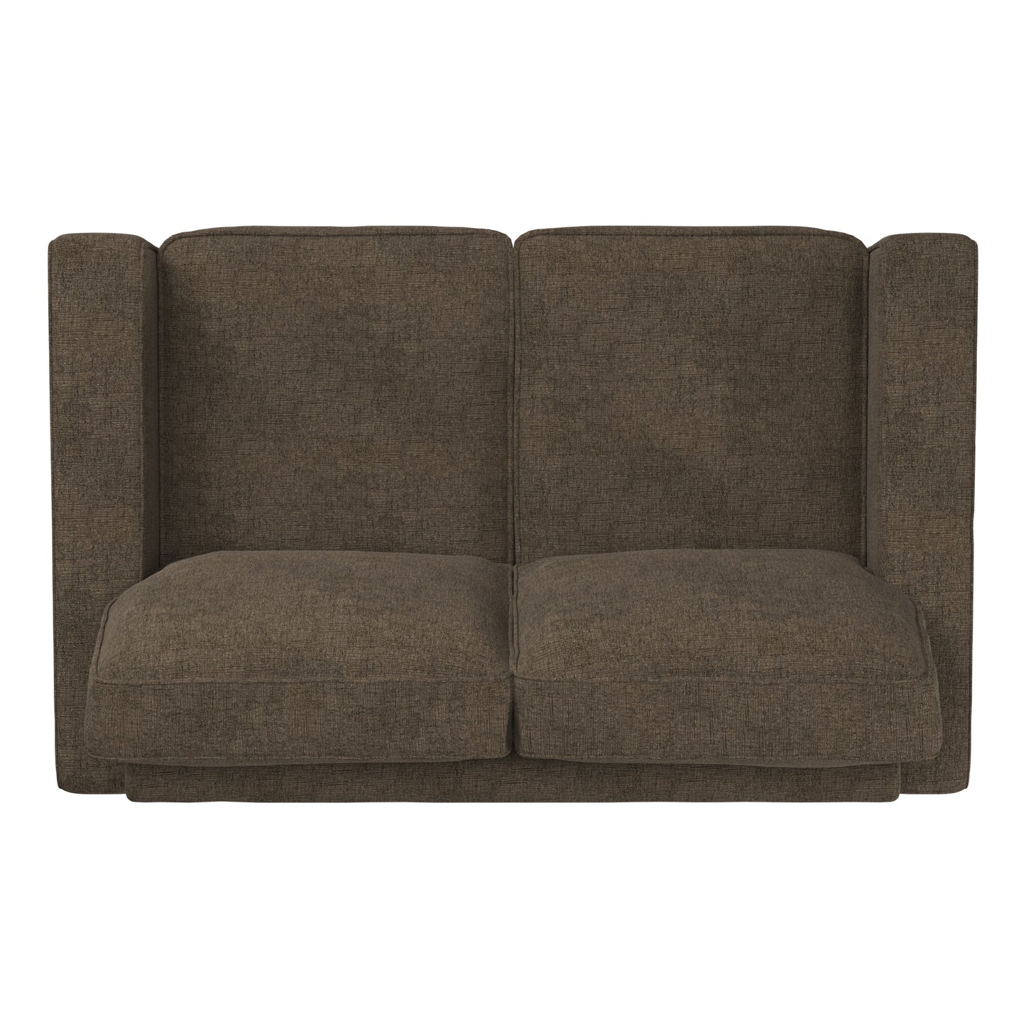 Modern Fabric Upholstered Square Arm Sofa - Loveseat, Brown Chenille Fabric