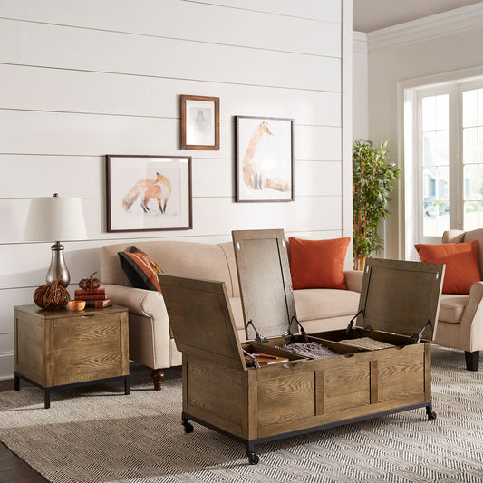 Trunk Rectangular Coffee Table with Tray and Iron Casters