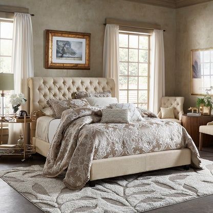 Beige Linen Chesterfield Platform Bed - King