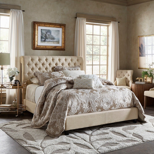 Beige Linen Chesterfield Bed - King