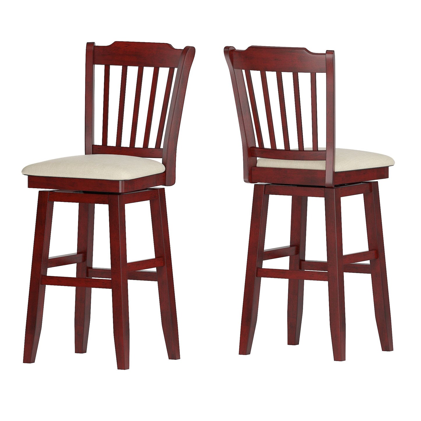 Slat Back Bar Height Wood Swivel Bar Stool - Antique Berry Finish