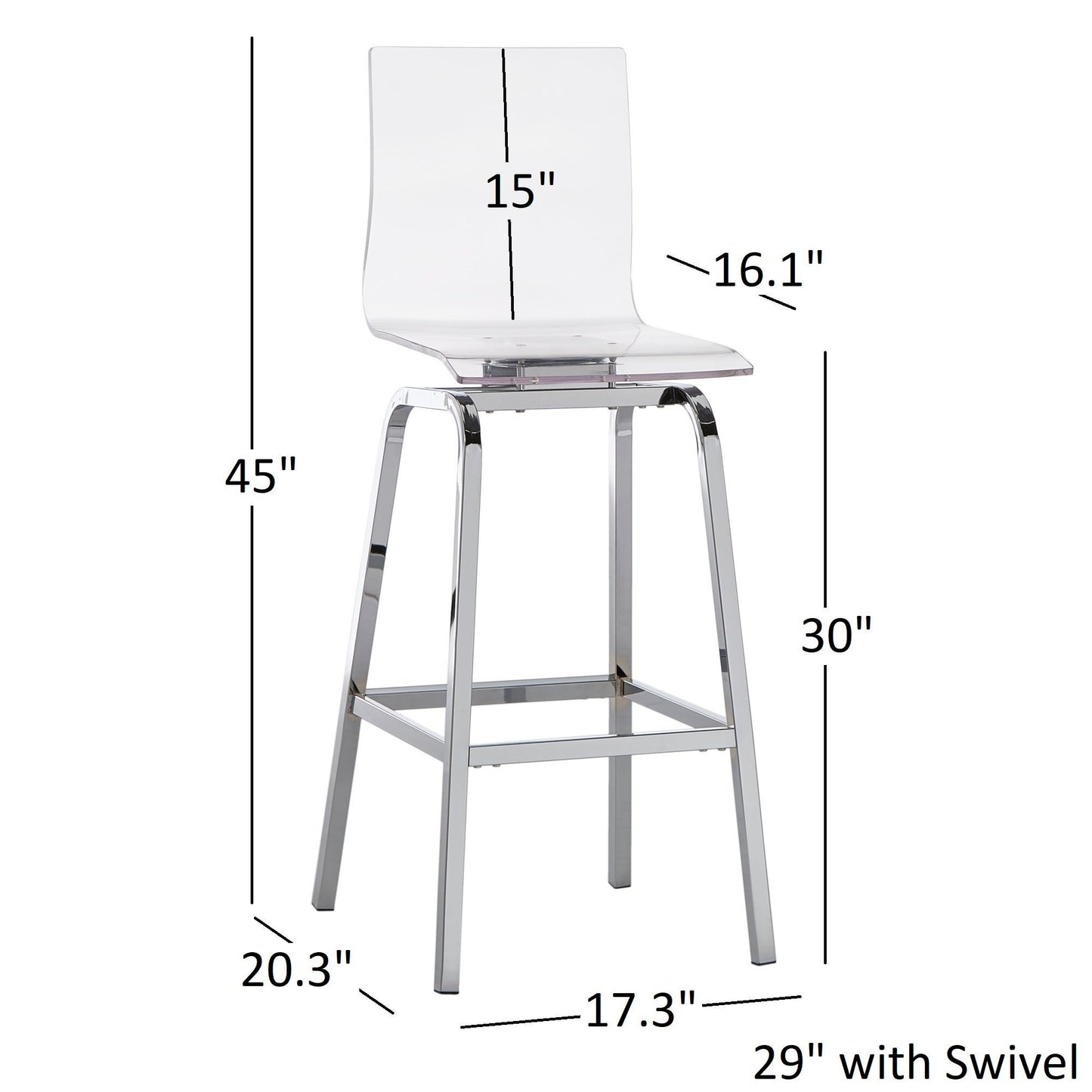 Acrylic Swivel High Back Stools (Set 2) - Chrome, 29" Bar Height