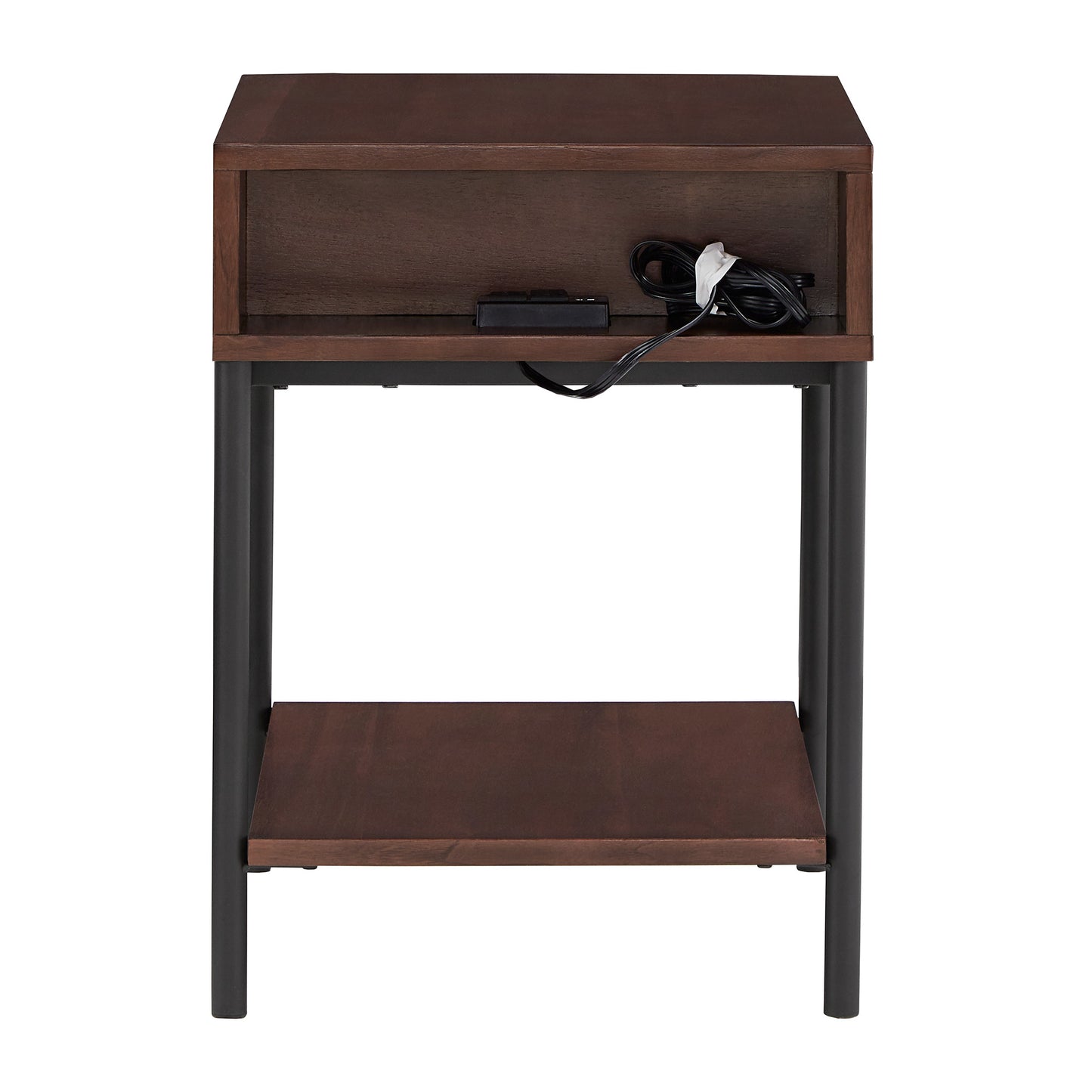 Two-Tone Rectangular End Table with USB Port - Walnut Finish