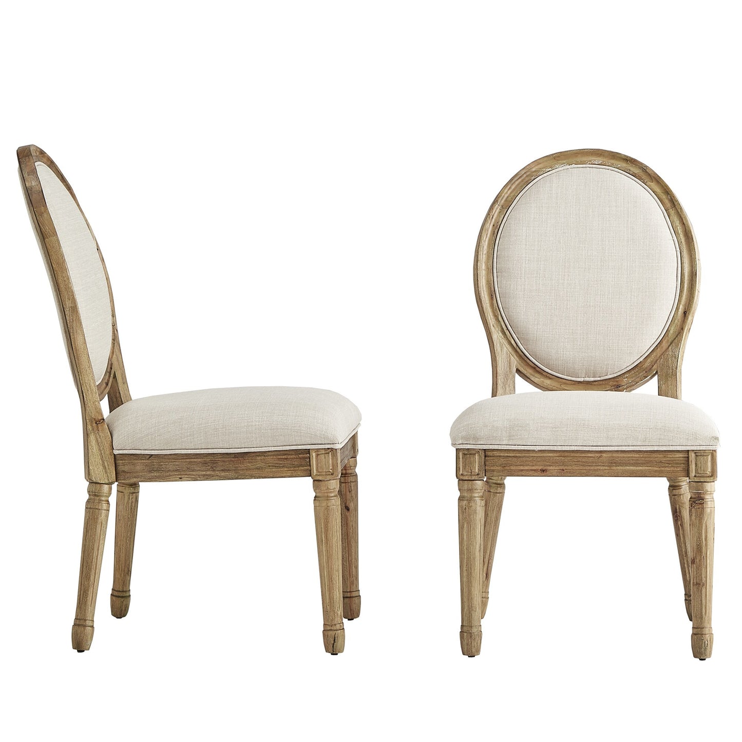 Round 5-Piece Dining Set - Beige Linen, Round Chair Backs