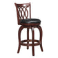 Scroll Back Swivel Stool - 24" Counter Height, Cherry Finish, Black Faux Leather