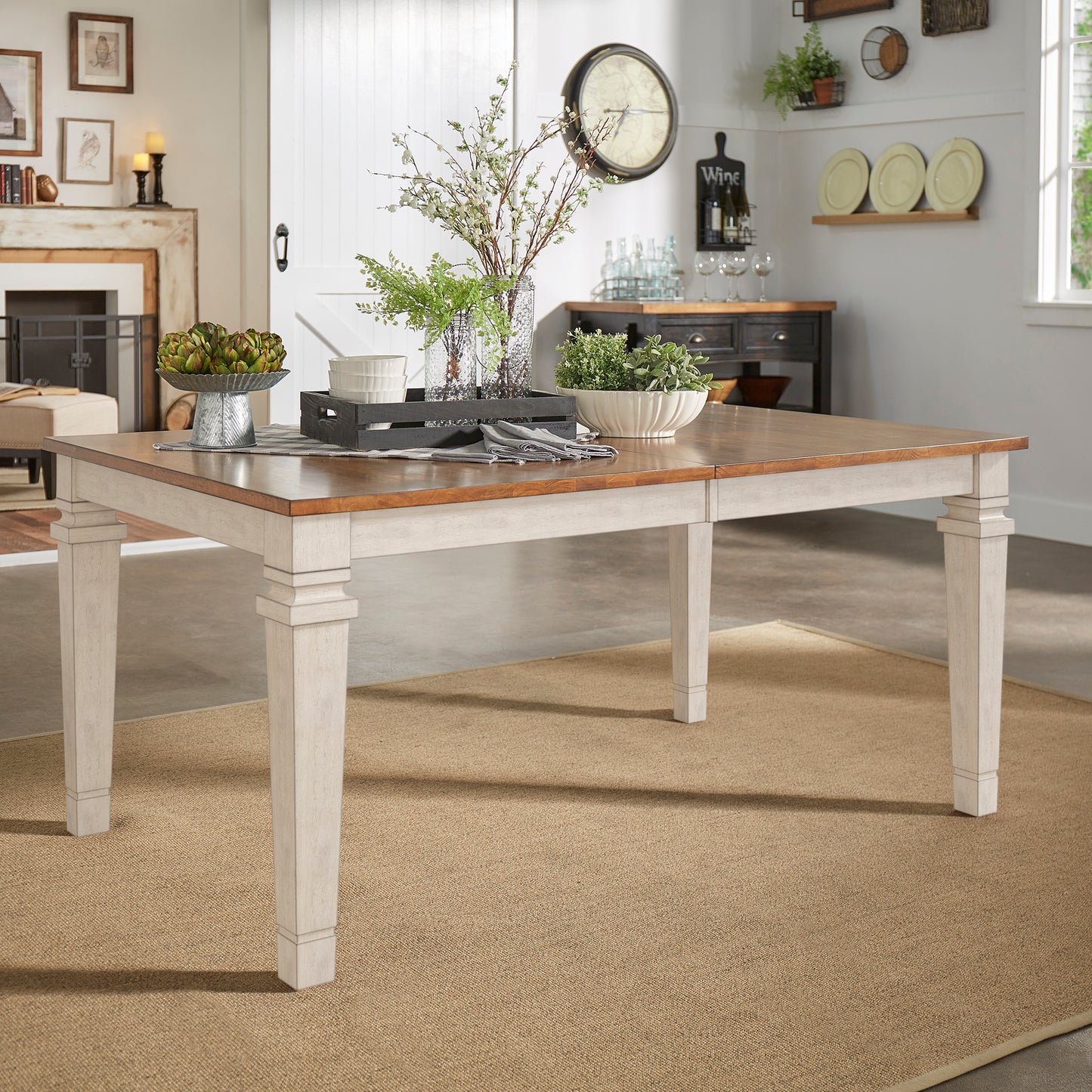 Solid Wood 64-82" Extendable Dining Table - Antique White